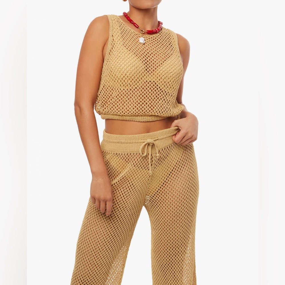 WeWoreWhat Crochet Ruched Crop Top and Crochet Drawcord Pant set